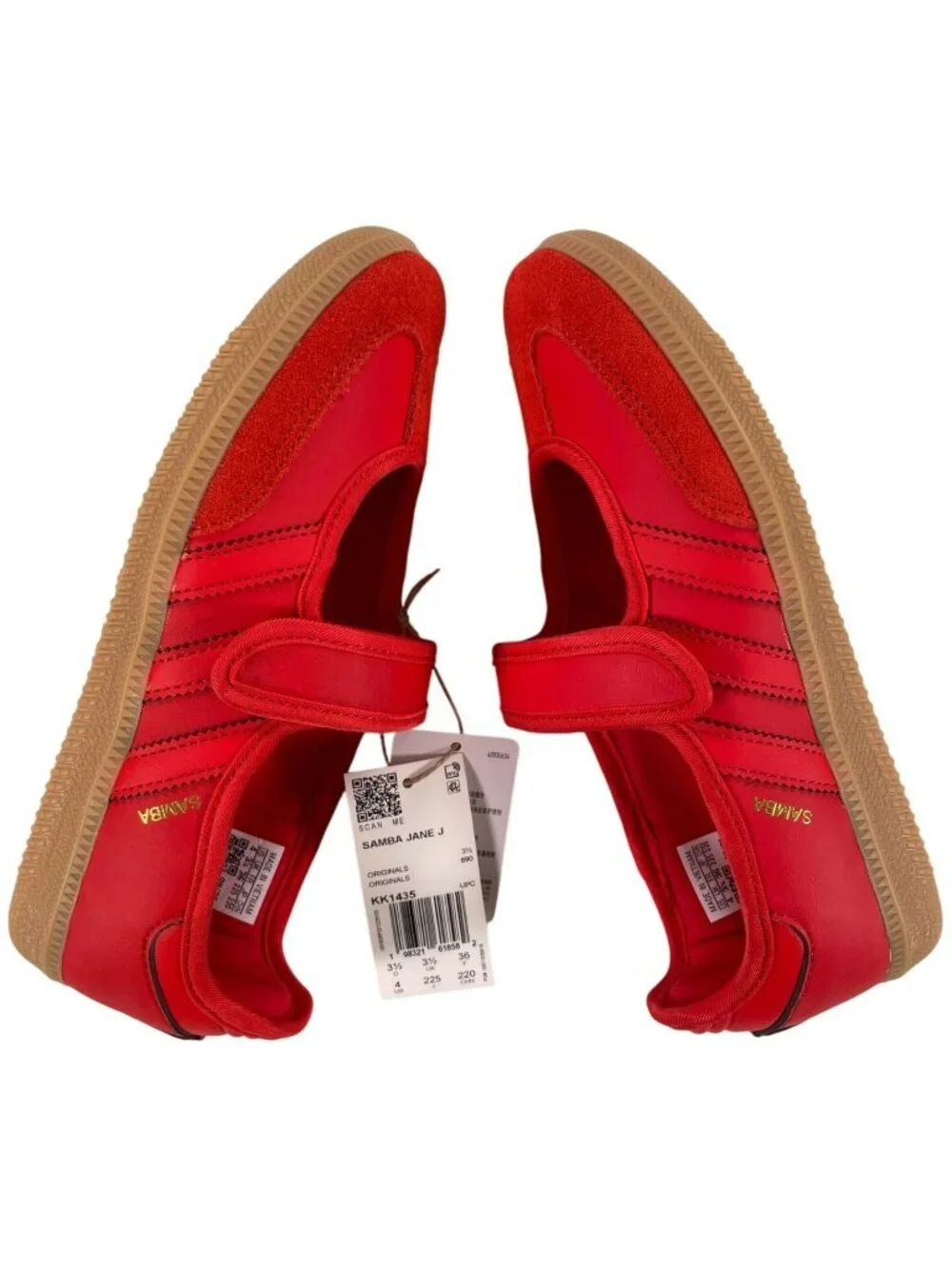 Adidas Samba Jane J Red Shoes Velcro Strap Casual Style KK1435 Kids Size 4 NEW